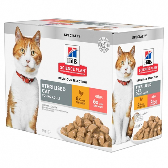 Young Adult Sterilised Cat våtfoder med kyckling och lax - 12 x 85 g