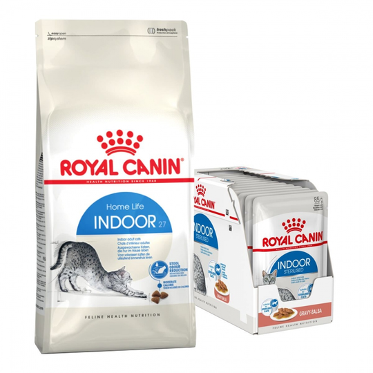 Royal Canin Indoor 27 Torrfoder 10 kg+Royal Canin Indoor in Gravy Adult Våtfoder 12x85 g
