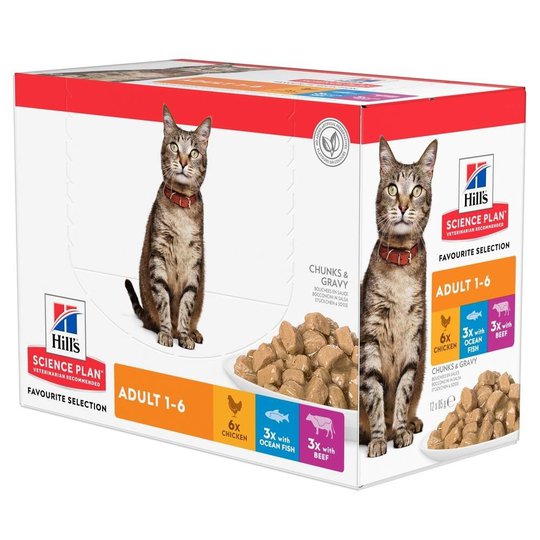 Hill's Science Plan Cat Adult Chicken, Beef Ocean Fish 12x85 g