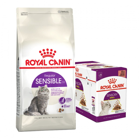 Royal Canin Sensible 33 Torrfoder 10 kg+Royal Canin Sensory Smell Våtfoder 12x85 g
